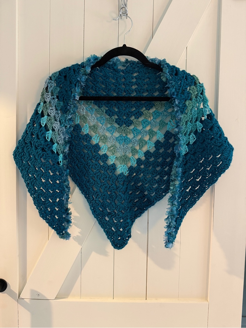 Handmade Crochet Triangle Shawl in Teal Ombre